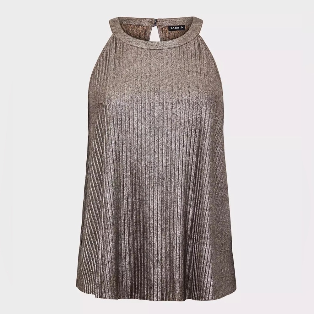 Torrid Pleated Gold Metallic High Neck Goddess Tank